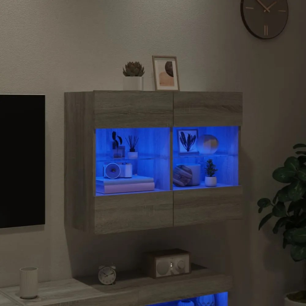 szürke sonoma színű fali TV-szekrény LED-ekkel 78,5x30x60,5 cm