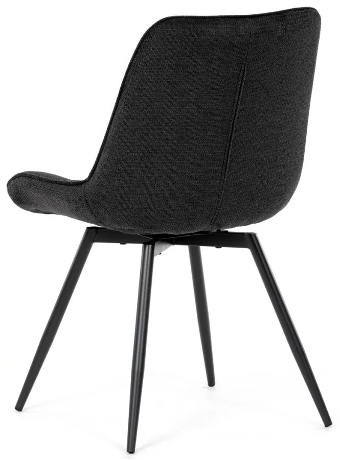 Scaun de sufragerie, tapițerie din material negru, picioare din metal negru, mecanism rotativ 90°/90° (stânga/dreapta) - funcție inversă