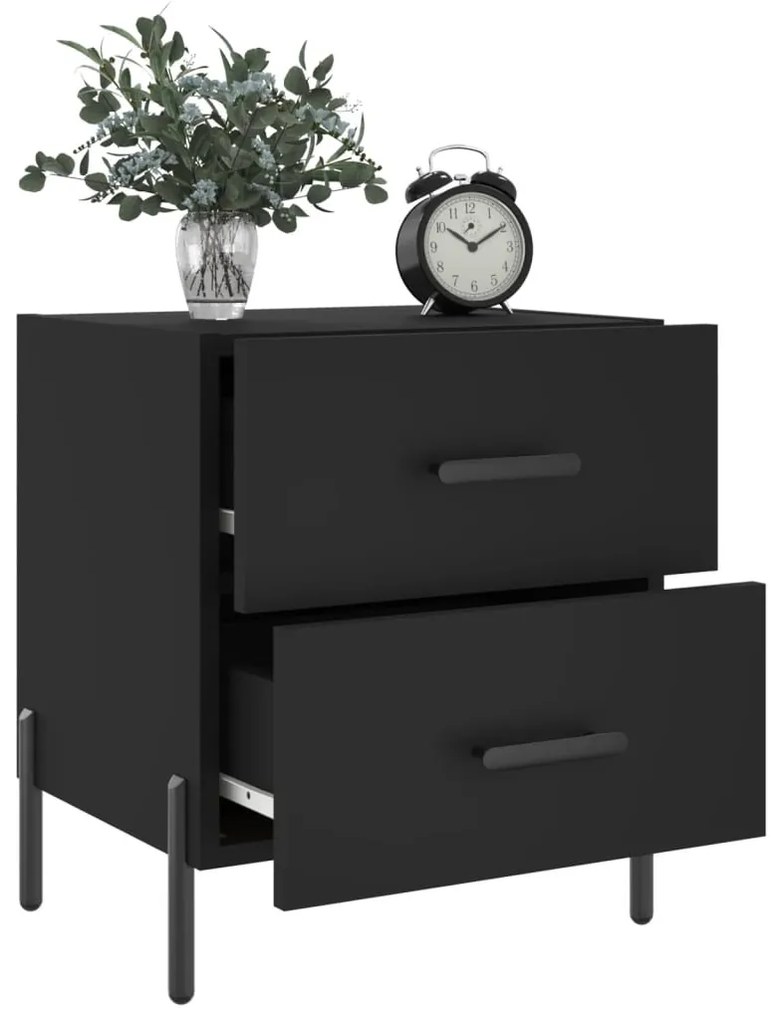 2 db fekete szerelt fa és vas éjjeliszekrény 40 x 35 x 47,5 cm