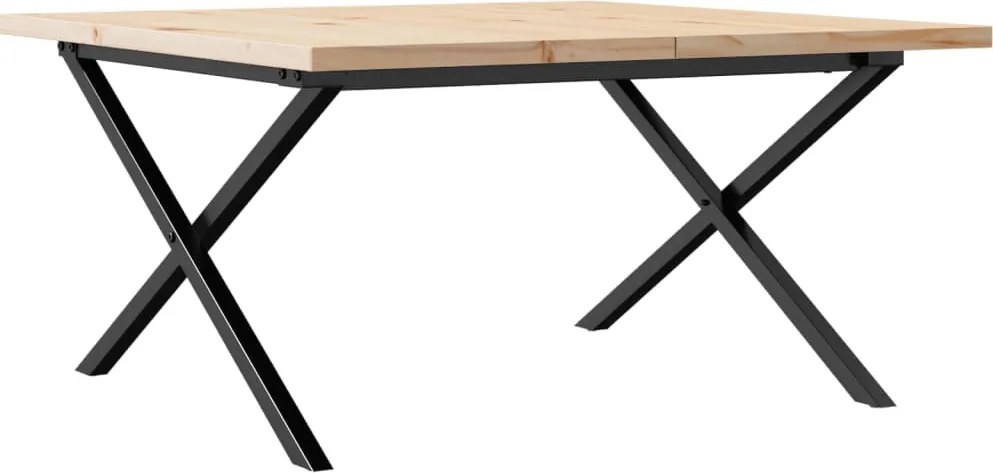 vidaXL tömör fenyőfa és acél X-vázú dohányzóasztal 90x90x45,5 cm
