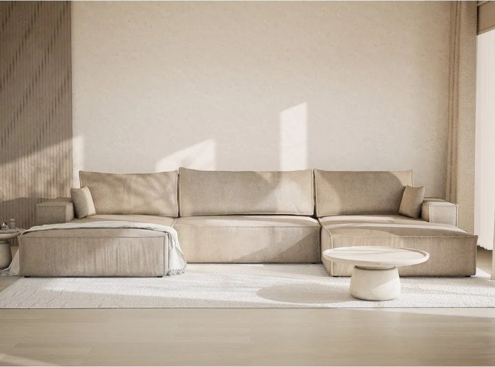 Bézs zsenília kinyitható-tárolóhelyes sarokkanapé (U alakú) Kyoto – Maison de Rêve