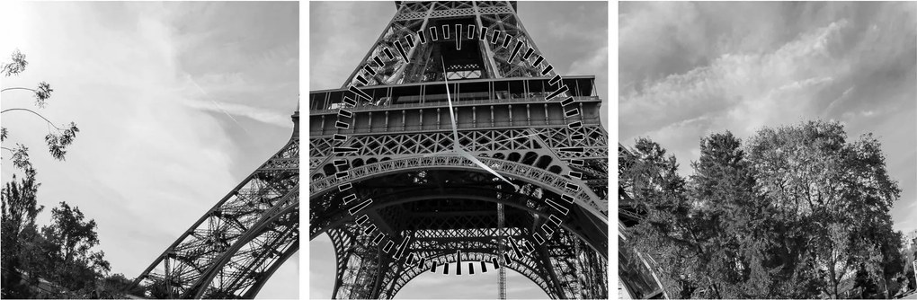 Kép - Eiffel-torony, fekete-fehér (órával) (90x30 cm)