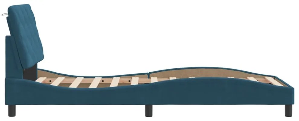 kék bársony ágykeret LED-ekkel matrac nélkül 90 x 190 cm