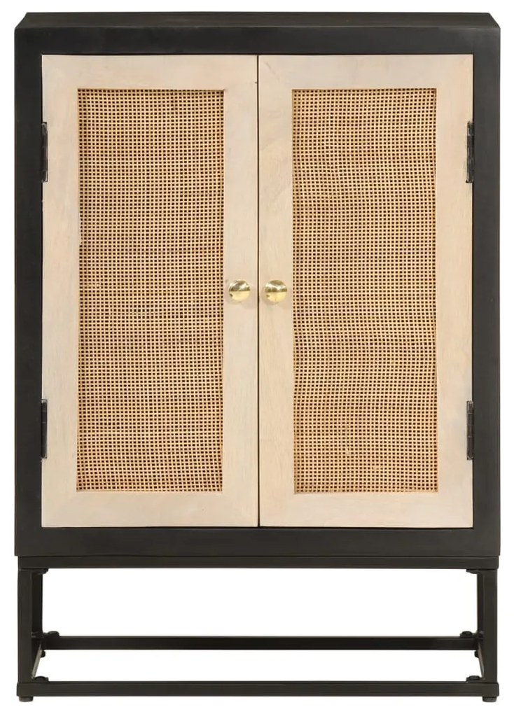 fekete tömör mangófa és vas tálalószekrény 55 x 30 x 76 cm