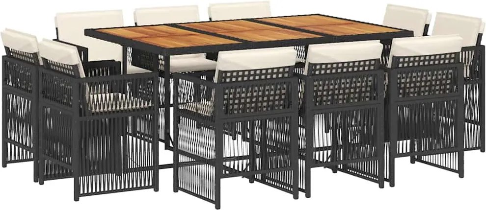 vidaXL 11 részes fekete polyrattan kerti étkezőgarnitúra párnákkal