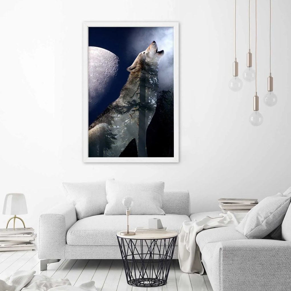 Gario Poszter Farkas üvölt a holdra A keret színe: Fekete, Méret: 70 x 100 cm