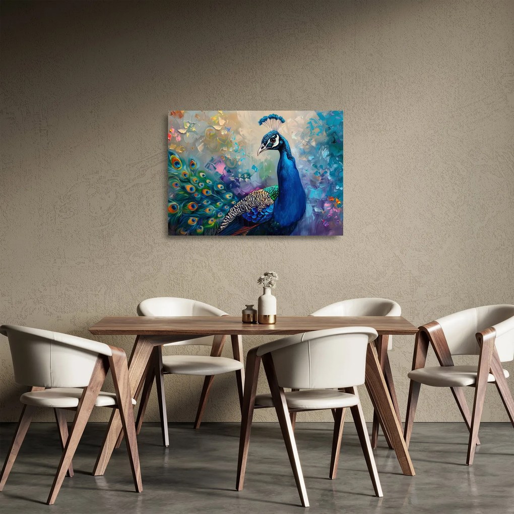 Üveg kép - Festmény egy páva (70x50 cm)