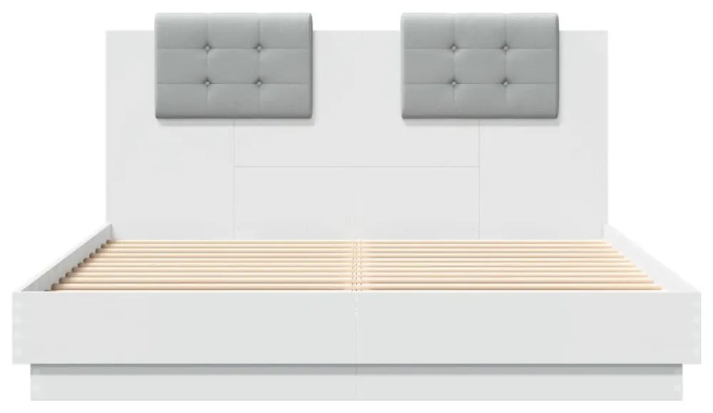 fehér ágykeret fejtámlával és LED-világítással 150 x 200 cm