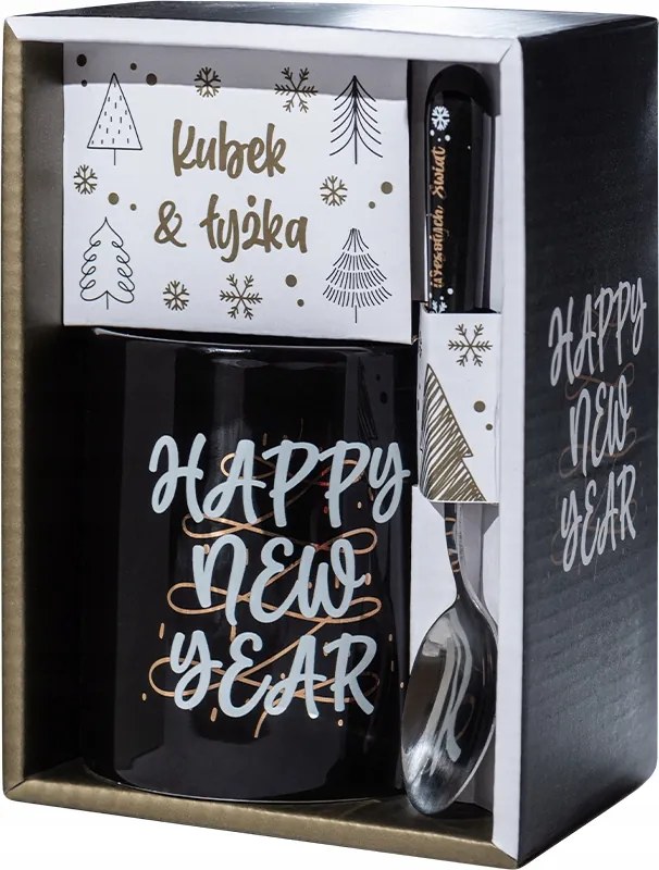 Mikulás Karácsonyi Ajándék karácsonyi bögre kanál Happy New Year felirat