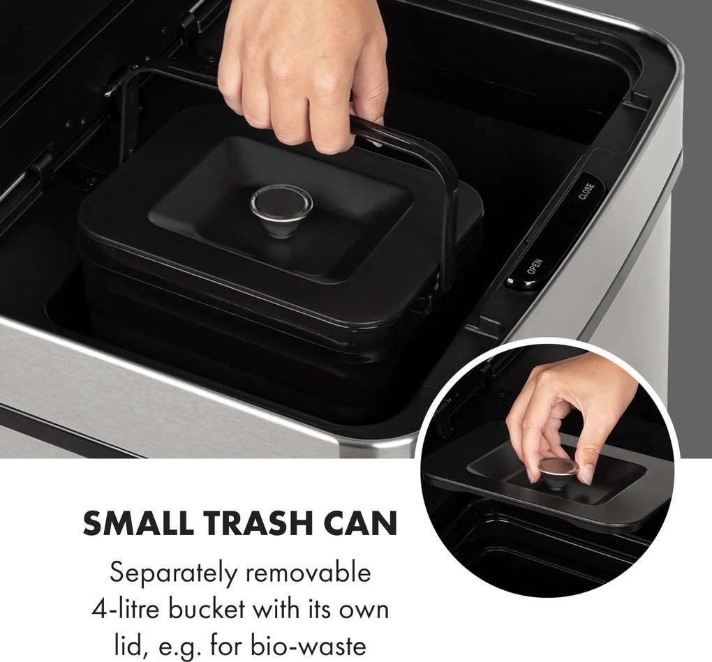 Klarstein Touchless, szemetes, szenzoros, 72 l, 4 tartály, ABS / PP / rozsdamentes acél