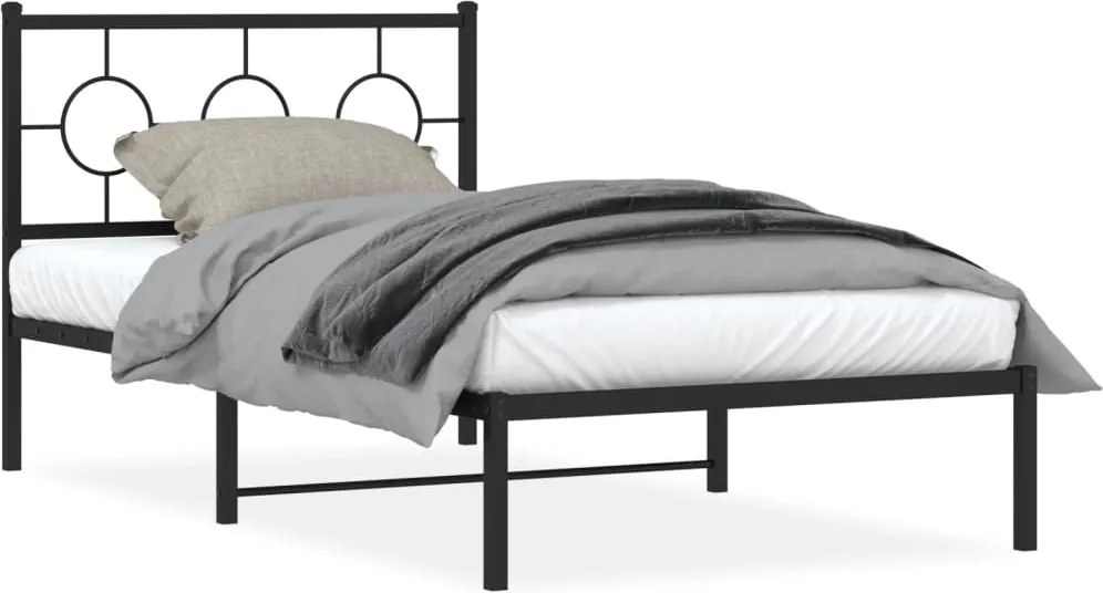 vidaXL fekete fém ágykeret fejtámlával 100 x 190 cm