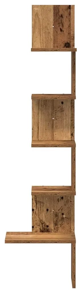 antik fa színű szerelt fa fali sarokpolc 32x32x127,5 cm