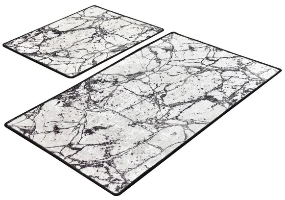 2x Fürdőszobai szőnyeg MARBLE 60x100 cm fehér/fekete készlet