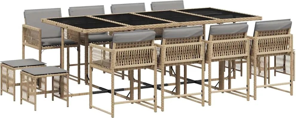 vidaXL 13részes vegyes bézs polyrattan kerti étkezőgarnitúra párnákkal