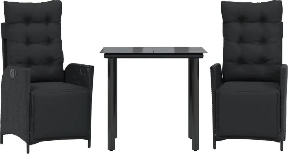 vidaXL 3 részes fekete polyrattan kerti étkezőgarnitúra párnákkal