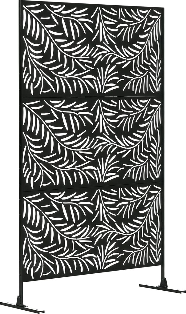 Outsunny 3-panelos szobajelző 122 x 198 cm-es árnyékoló képernyő állvánnyal és fűzfa mintás elválasztó a kerthez, teraszhoz, acél, fekete | Aosom