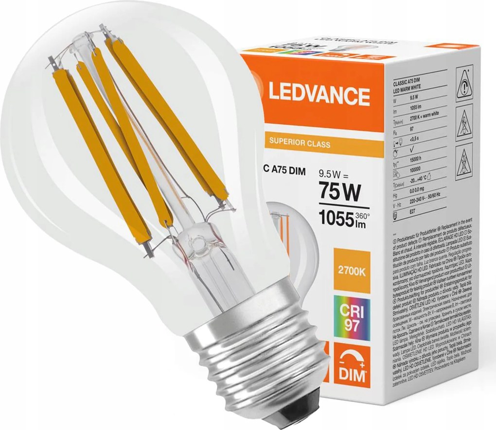 Led izzó A60 E27 9,5W 75W 1055lm 2700K Fényerőszabályozható Ledvance