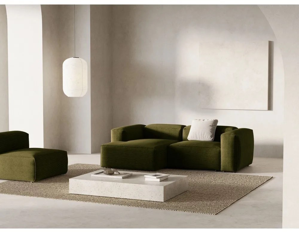 Zöld kordbársony sarokkanapé (bal oldali-heverő résszel) Bergamo – Cosmopolitan Design