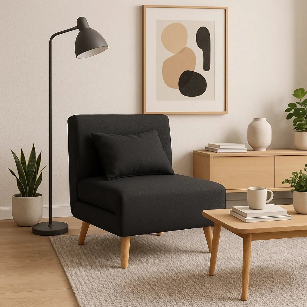 Ágyazható Fotel Fekete Színben. MARRY 75 cm.