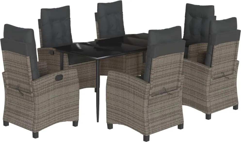 vidaXL 7 részes szürke polyrattan kerti étkezőgarnitúra párnával