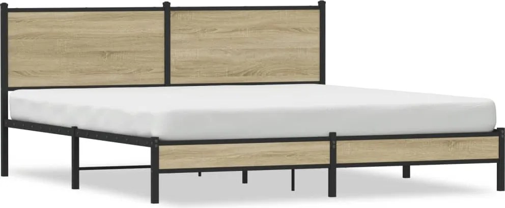 vidaXL sonoma tölgyszínű fém ágykeret matrac nélkül 160 x 200 cm