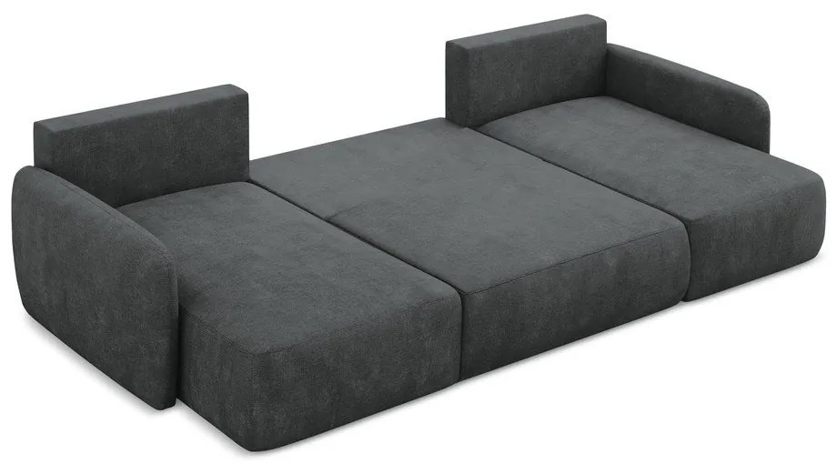 Sötétszürke zsenília kinyitható-tárolóhelyes sarokkanapé (U alakú) Lilo – Makamii