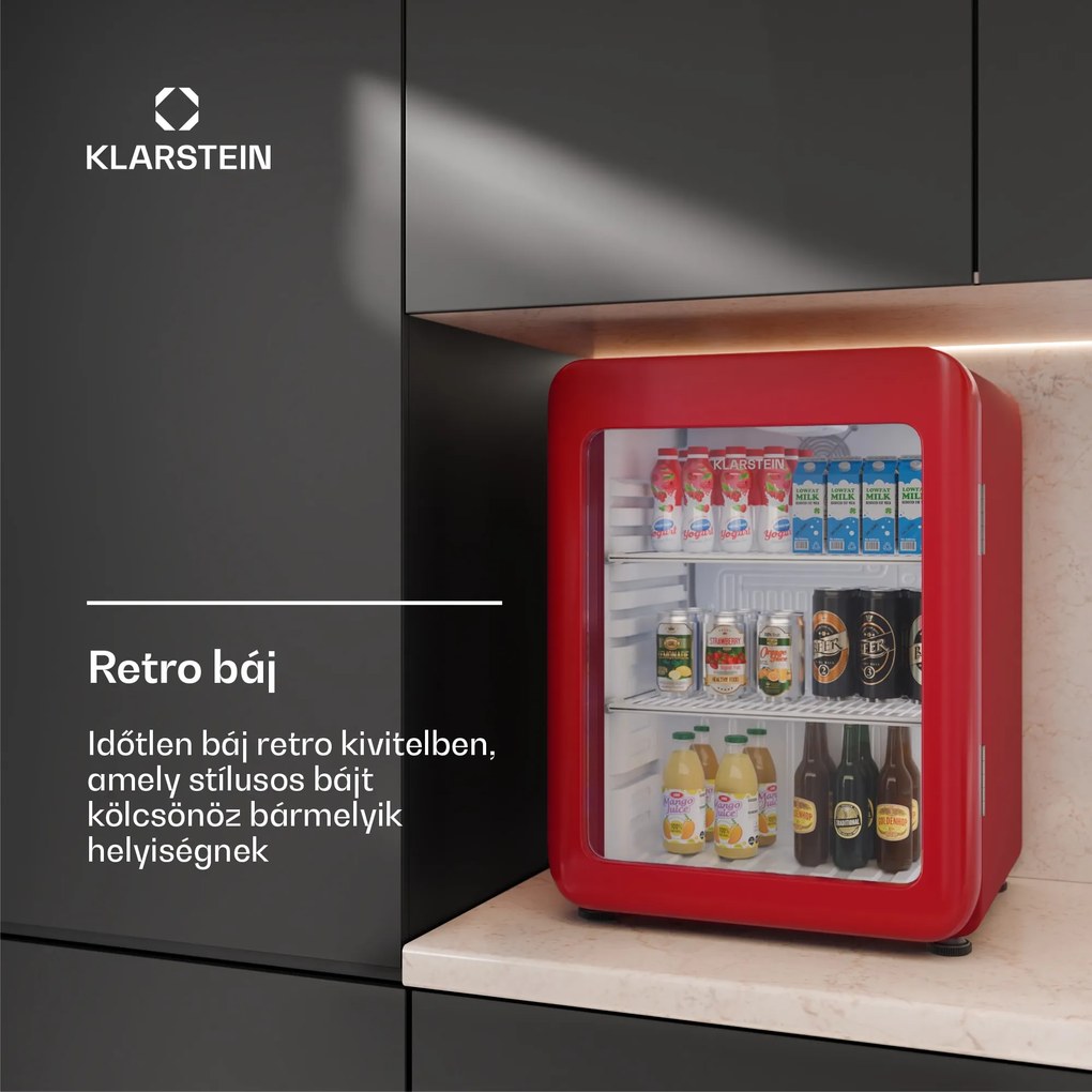 Klarstein Audrey Evo italhűtő, Rretro kivitel, üvegajtó, 68 L, EEK C