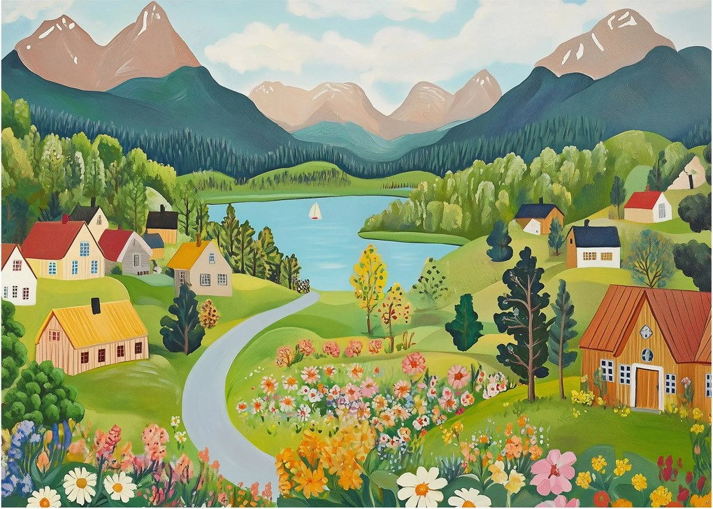 Kép - Falu a hegyekben (70x50 cm)