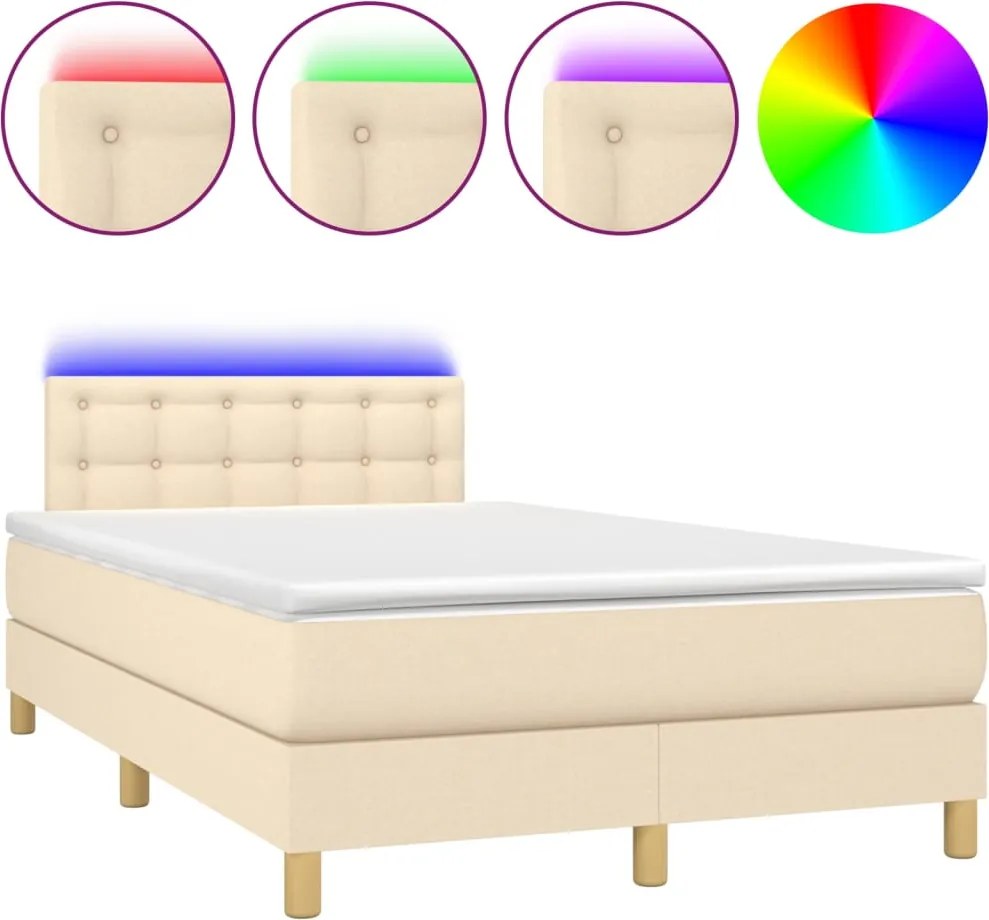 vidaXL krémszínű szövet rugós és LED-es ágy matraccal 120 x 200 cm