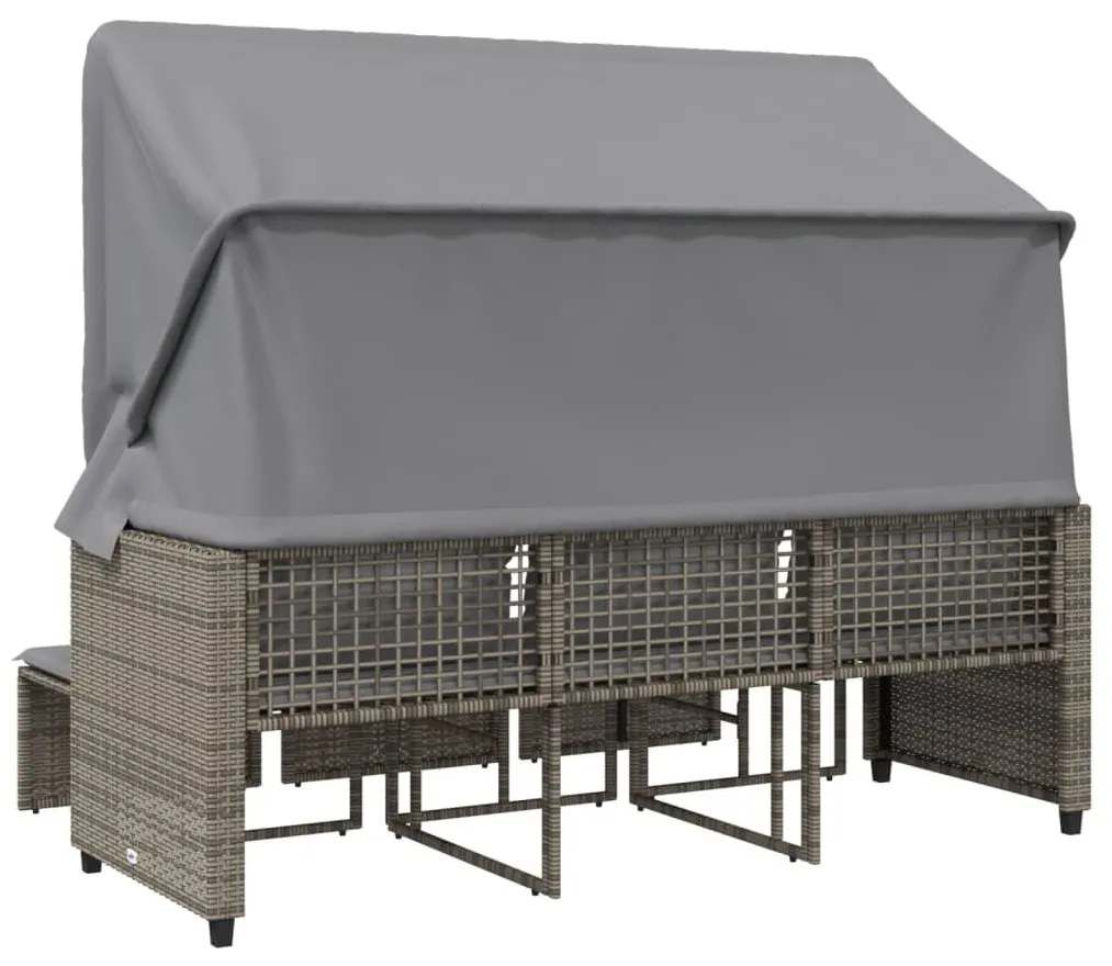3 személyes szürke polyrattan kerti kanapé baldachinnal/székkel