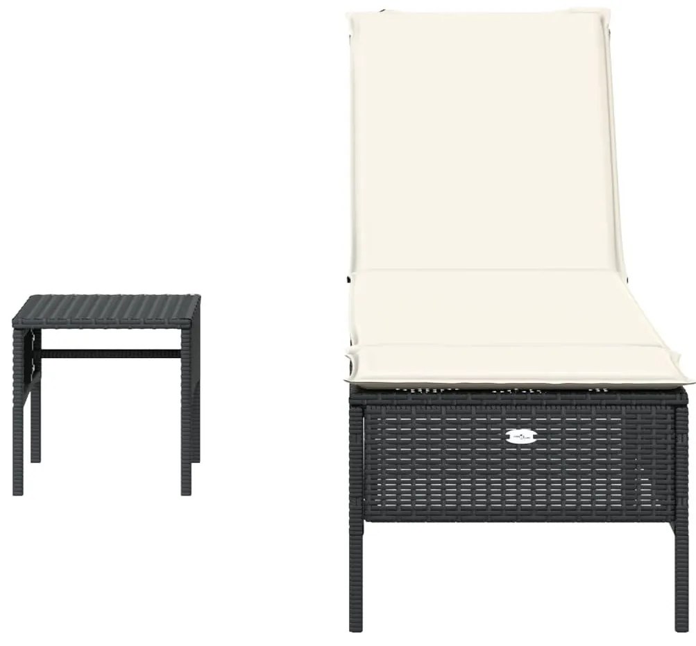 Fekete polyrattan napozóágy asztallal és párnával
