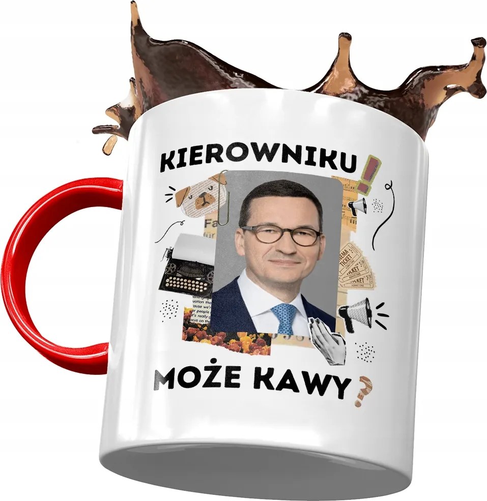 Piros bögre Mateusz Morawiecki Premier Ajándék Nyomtatott Fotóval
