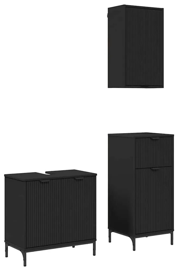 Fürdőszoba bútor szett 3 pcs Fekete 39.5 x 36 x 88 cm Faanyag