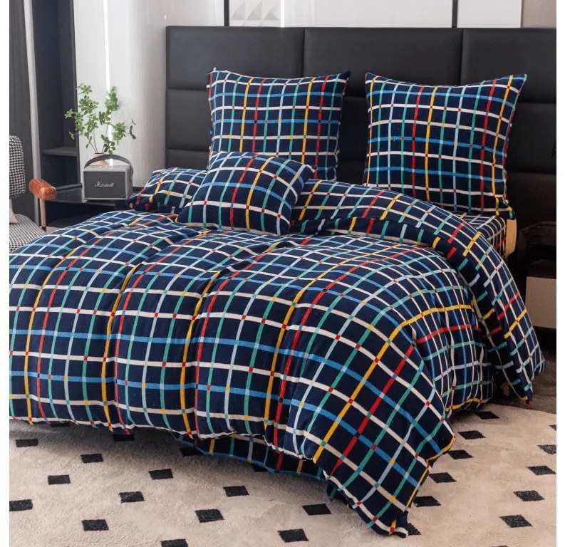 Mikroplüss ágyneműhuzat GRID sötétkék Ágyneműhuzat mérete: 2 db 70 x 90 cm | 200 x 220 cm