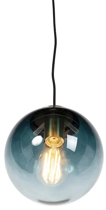 Art Deco függőlámpa sárgarézzel és óceánkék üveggel 20 cm - Pallon