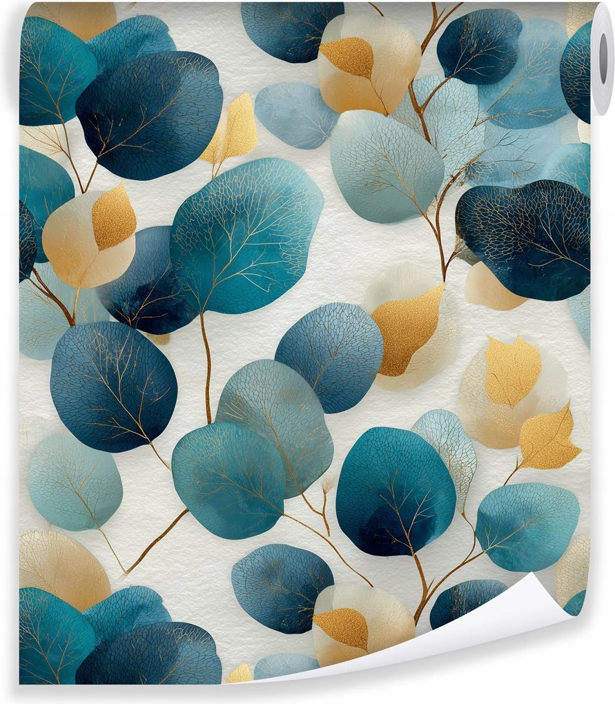 Tapéta Levelek Kék Arany Csillogás Flizelin Fal Nappali Hálószoba