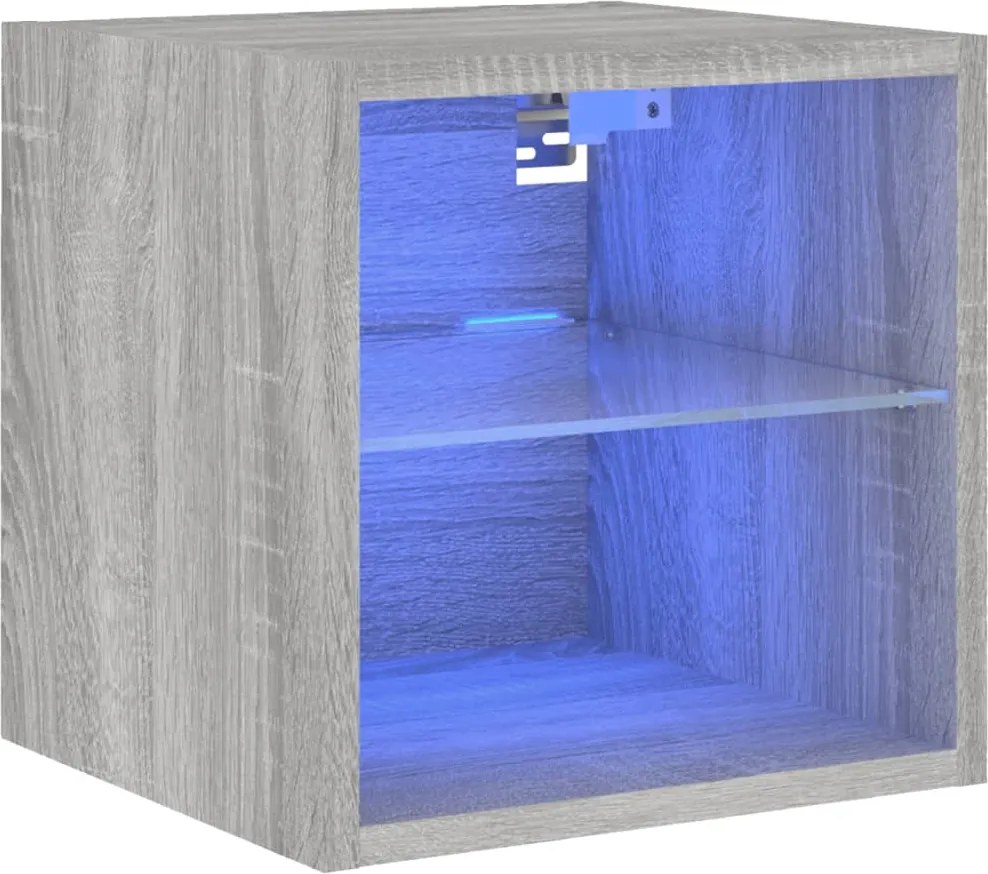 vidaXL szürke sonoma színű fali TV-szekrény LED-ekkel 30x28,5x30 cm