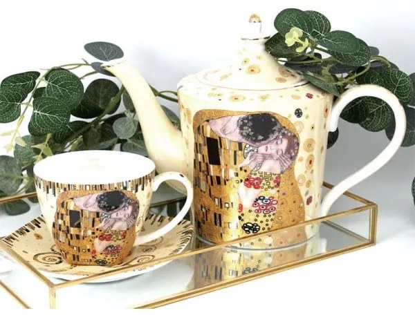 Klimt porcelán 6 személyes kávés / teáskészlet A Csók mintával