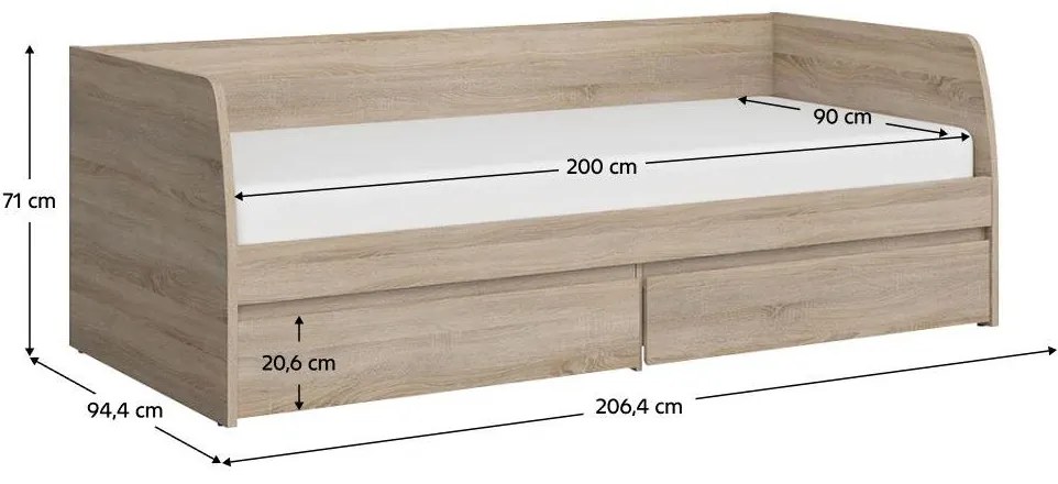 Egyszemélyes ágy 90 cm Nordanas 28 (szonoma tölgy) (ágyráccsal) (tárolóhellyel). 1097190