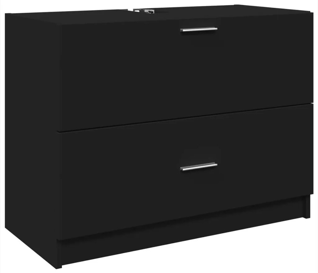Fekete szerelt fa mosdószekrény 78 x 37 x 59 cm