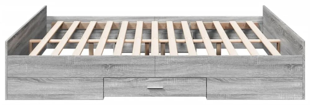 sonoma tölgyszínű szerelt fa ágykeret fiókokkal 200 x 200 cm