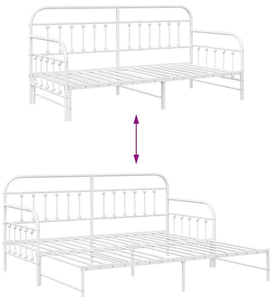 Nappaliágy Fém Trundle ágyneműtartóval Fehér 90x200 cm