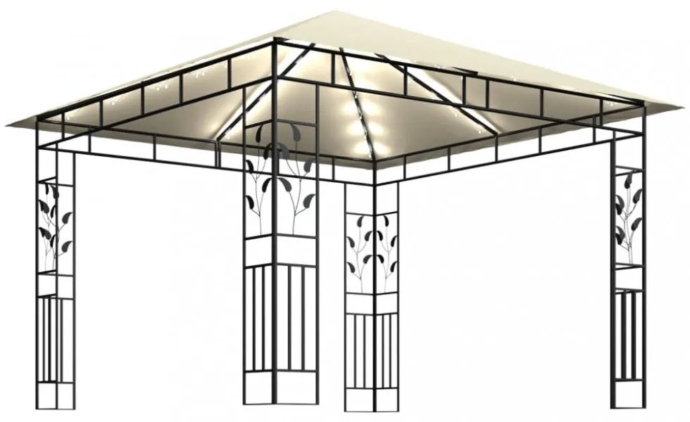 krémszínű pavilon szúnyoghálóval/LED fényfüzérrel 3x3x2,73 m