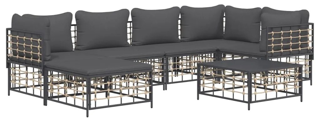 7 részes antracitszürke polyrattan kerti ülőgarnitúra párnákkal