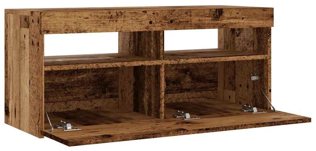 antik fa színű szerelt fa TV-szekrény LED-ekkel 90x35x40 cm
