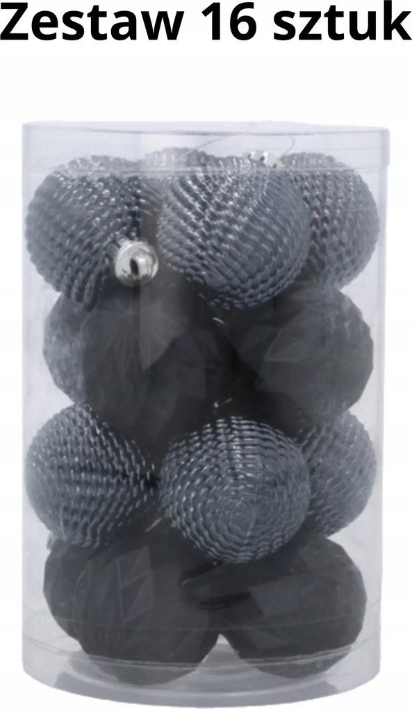 16 Darabos Antracit Színű Karácsonyfa Dísz Szett 4 CM Karácsonyi Dekoráció Ajándék