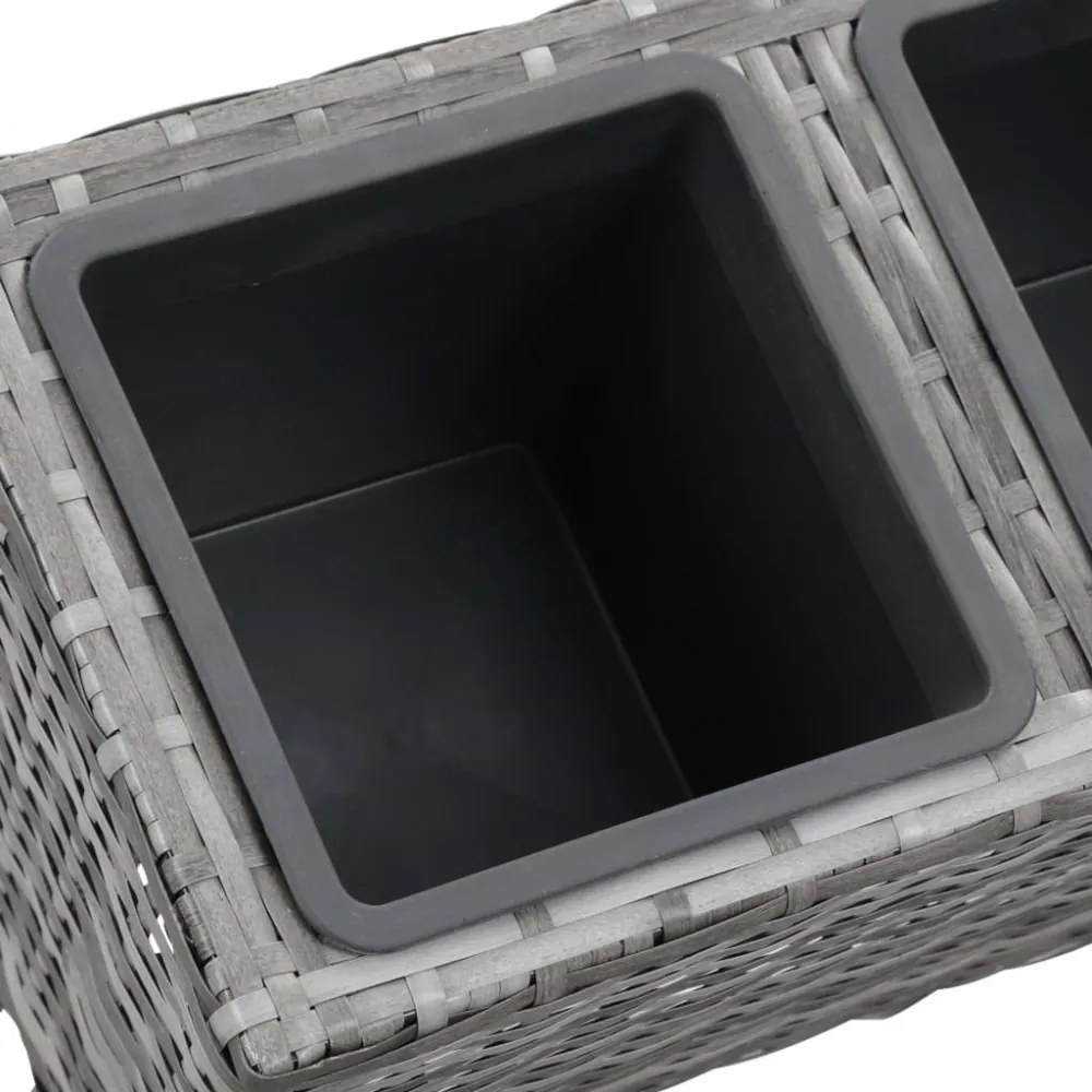 Szürke polyrattan kerti virágtartó 5 kaspóval 118 x 25 x 50 cm