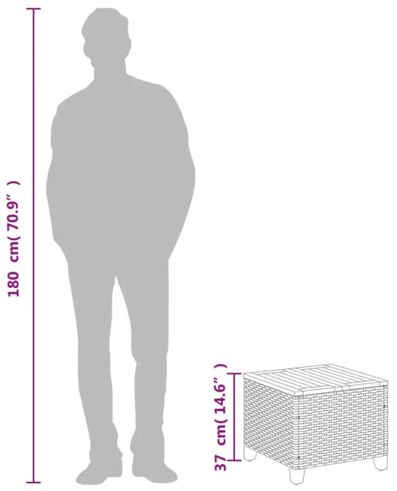 fekete polyrattan és akácfa kerti asztal 45 x 45 x 37 cm