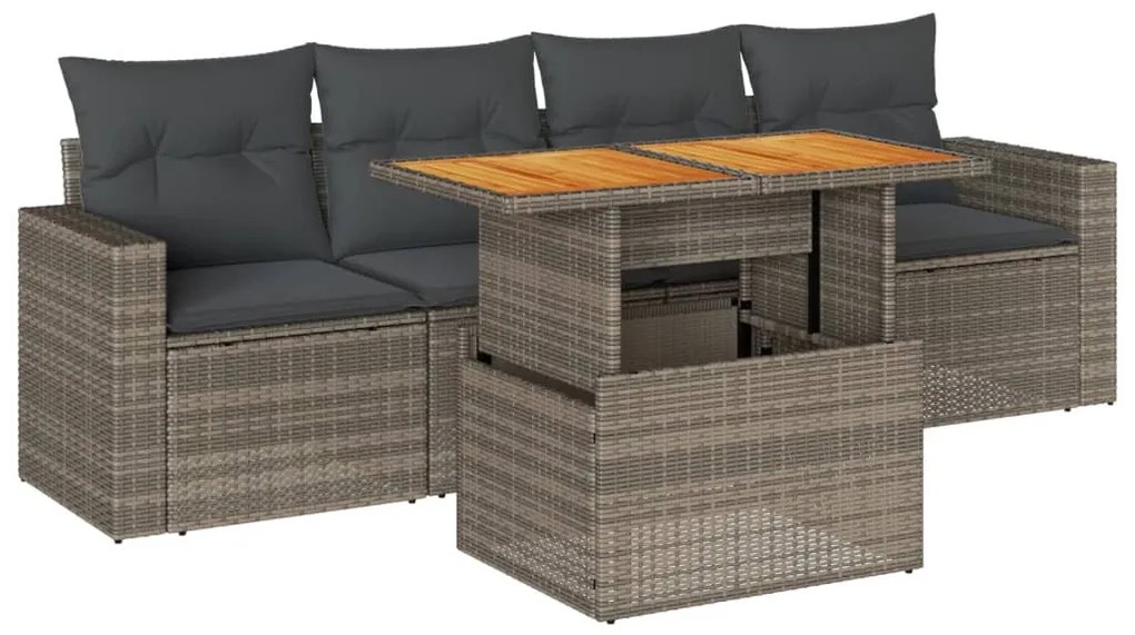 5 részes szürke polyrattan kerti ülőgarnitúra párnákkal