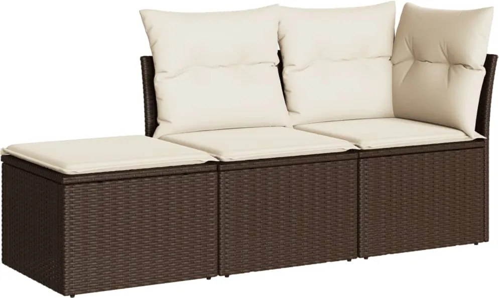 vidaXL 3 részes barna polyrattan kerti ülőgarnitúra párnával